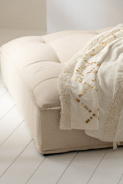 Plaid Diamonds+Fringes Cotton/Sequin White/Gold