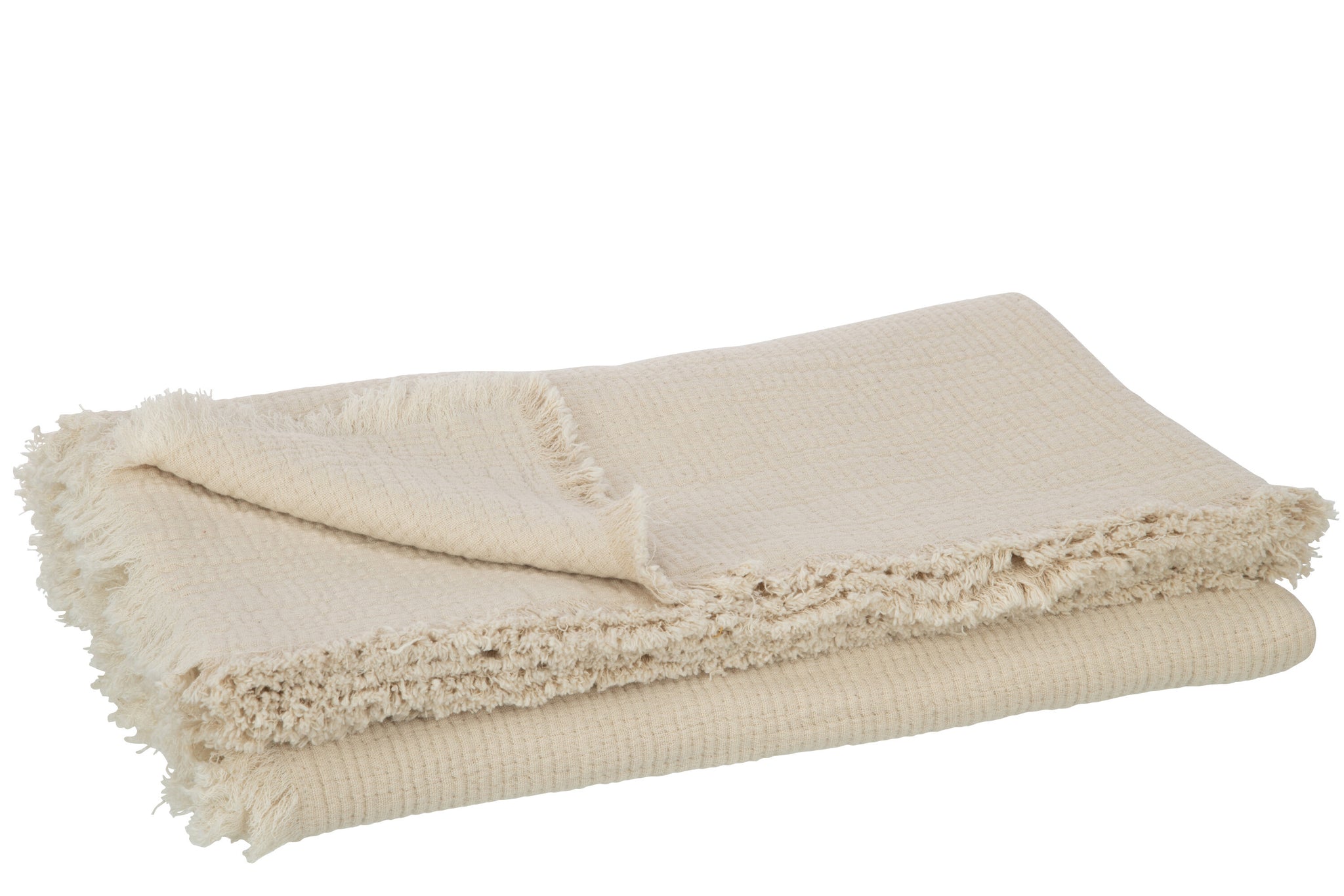 Plaid Fringes Cotton Muslin Light Beige