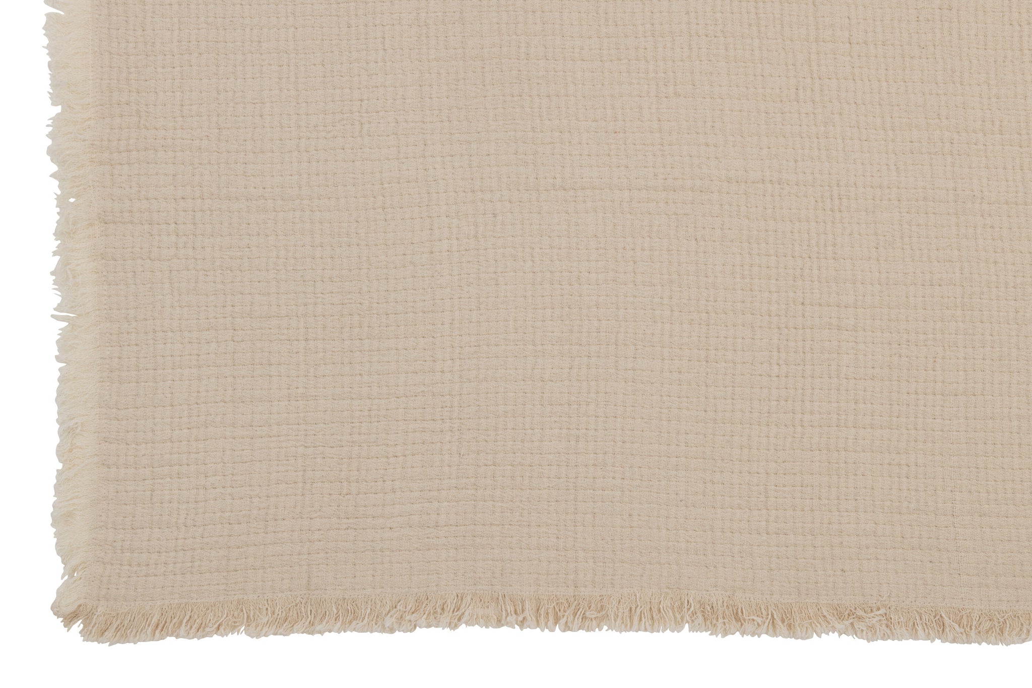 Plaid Fringes Cotton Muslin Light Beige