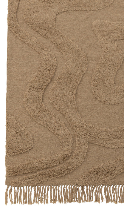 Rug Tufted Curves/Fringes Wool Beige