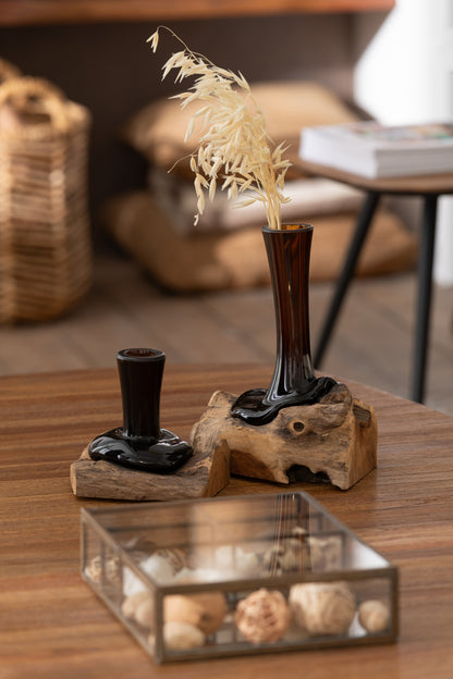 Vase On Foot High Gamal Wood/Recycled Glass Natural/Brown Small