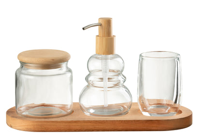 Set Of 4 Bathroom Set Glass/Wood Transparent