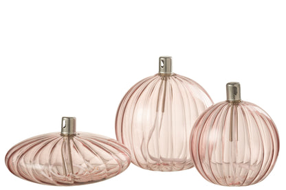 Oil Lamp Ribbed Glass Rose Large