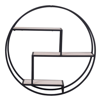 Rotterdam Wall Shelf - Wall shelf, wood shelves, black frame ø62x14 cm