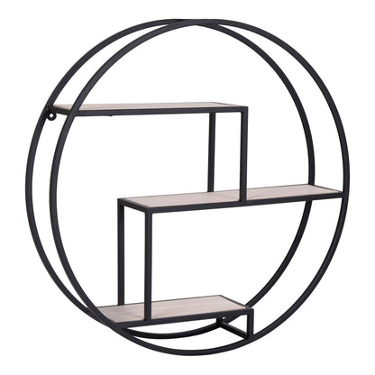 Rotterdam Wall Shelf - Wall shelf, wood shelves, black frame ø62x14 cm