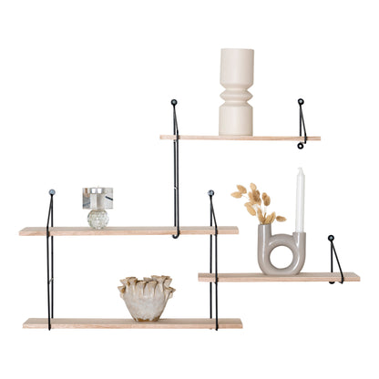 Harlem Wall Shelf - Wall Shelf, 4 wood shelves, black frame 99x17,5x62 cm