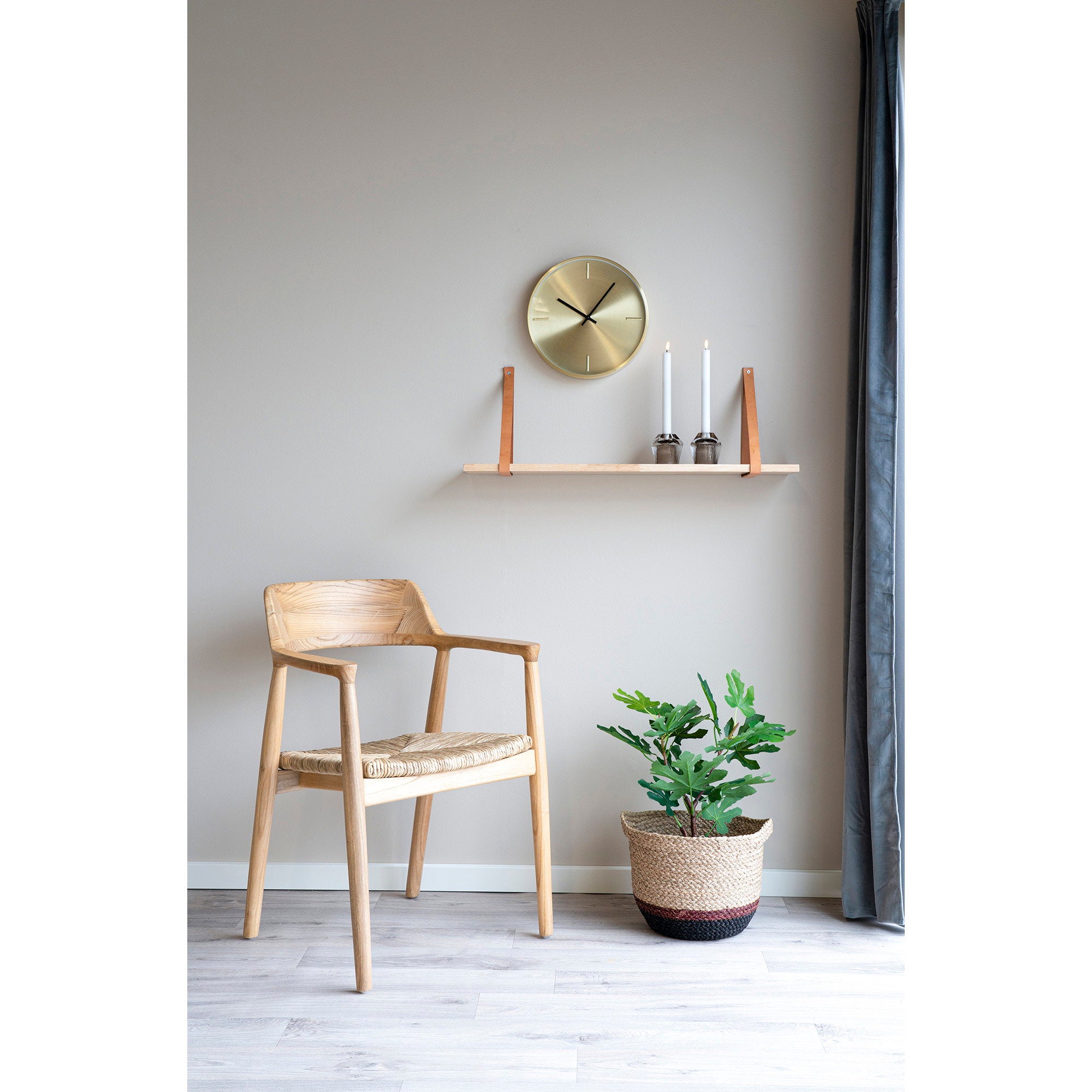 Forno Shelf - Shelf, natural, brown leather straps 80x20 cm