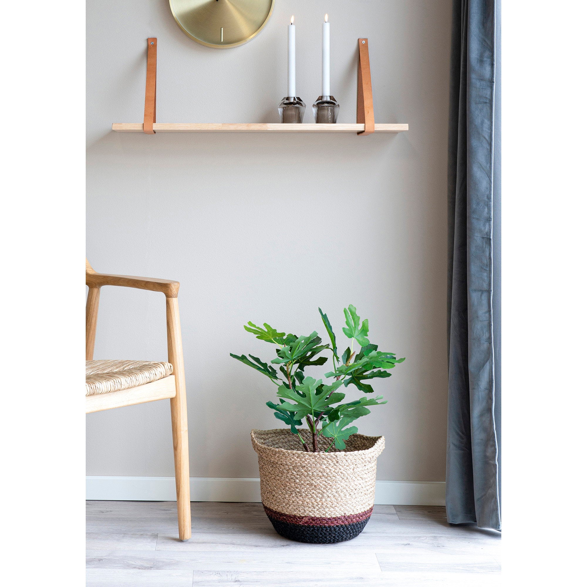 Forno Shelf - Shelf, natural, brown leather straps 80x20 cm