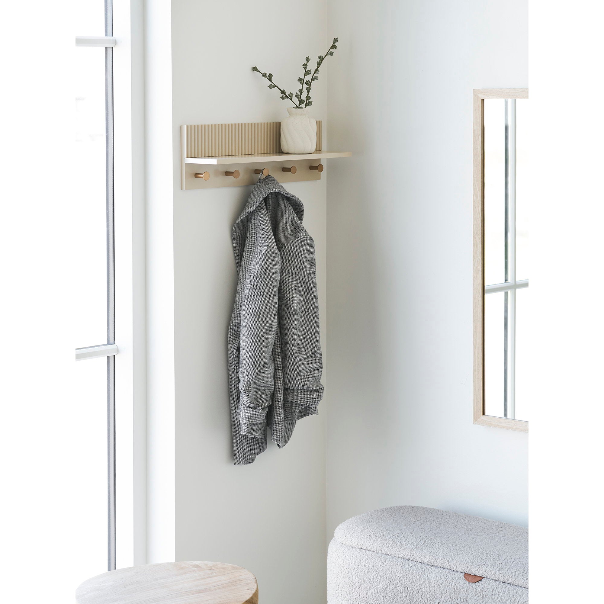 Rocca Wall Shelf with hooks - Wall shelf with hooks, beige 50x12x16 cm