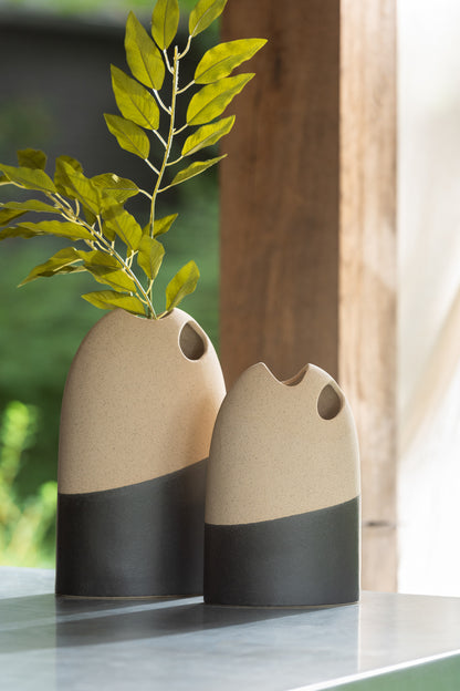 Vase High Ceramic Beige/Black Small