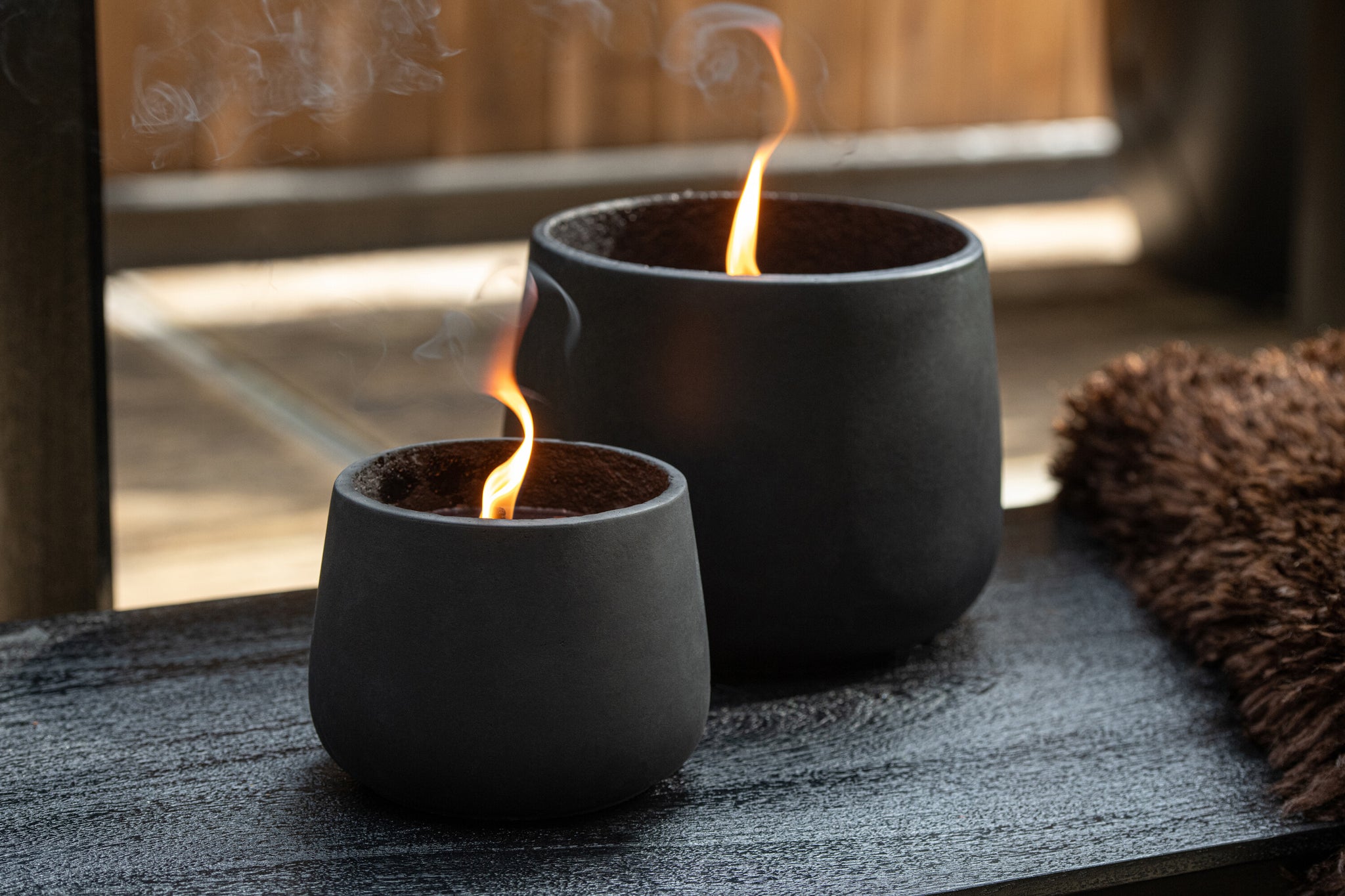 Outdoor Candle Cement Black Large 48H