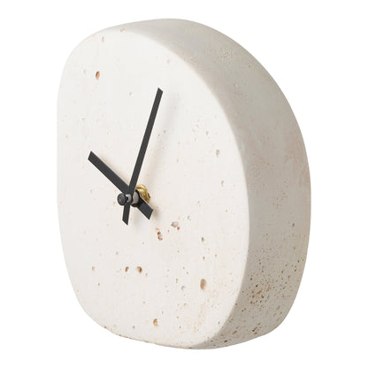 Linz Tischuhr - Tischuhr, organische Form, Zement, weiß, geräuschloses Uhrwerk 14x15 cm