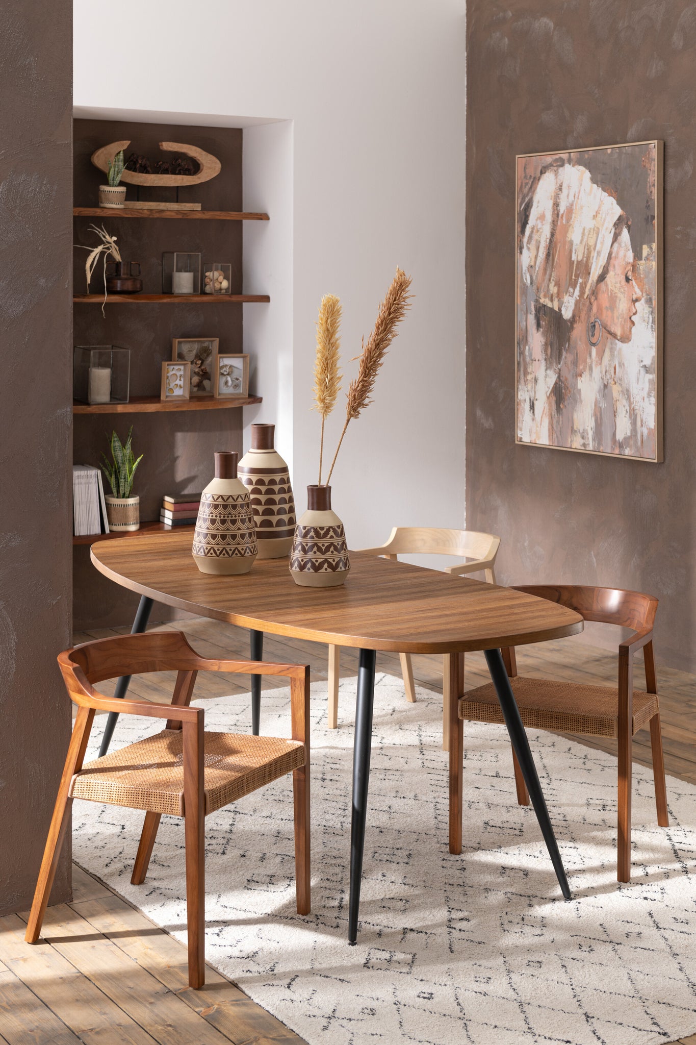 Dining Chair Square Open Webbing Teak Wood Brown