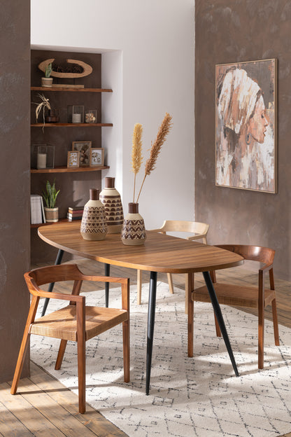 Dining Chair Square Open Webbing Teak Wood Brown