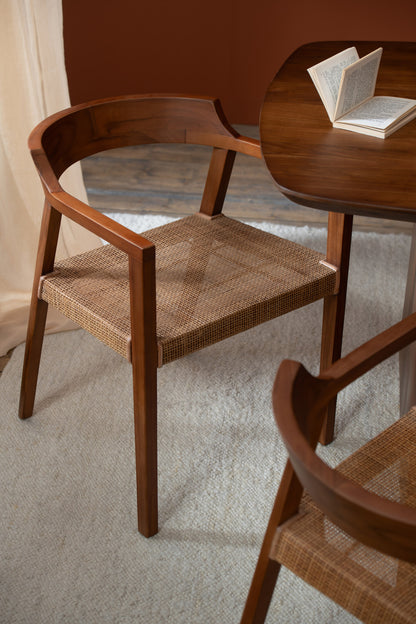 Dining Chair Square Open Webbing Teak Wood Brown