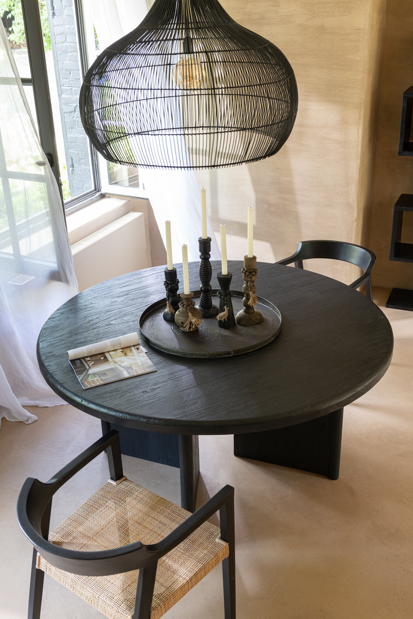Table Round Teak Wood Black