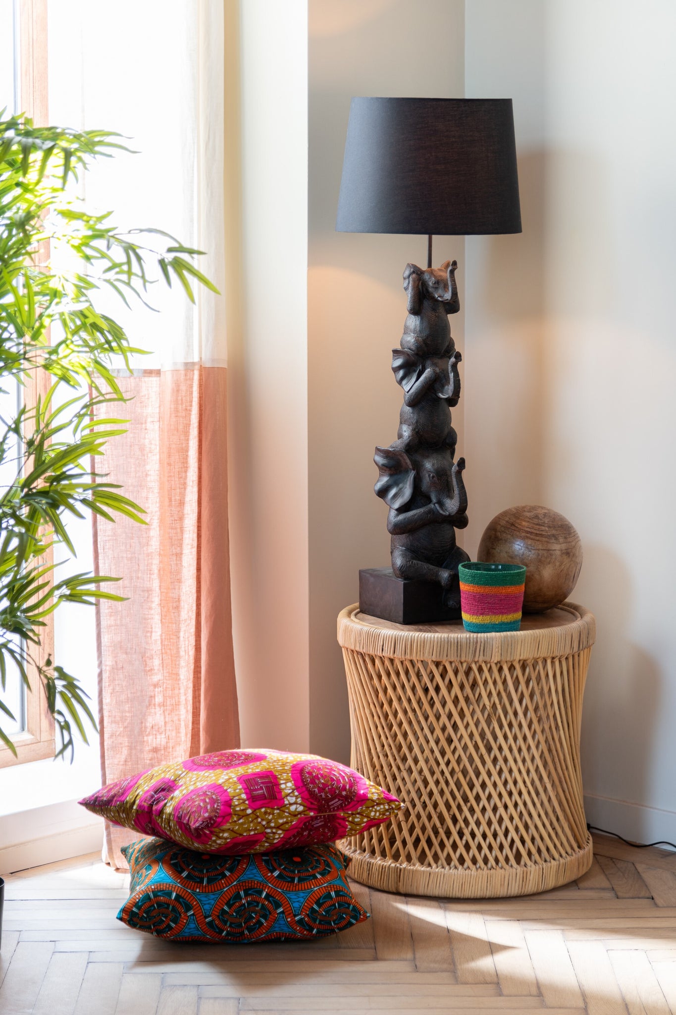 Side Table Cylindrical Ratten Natural