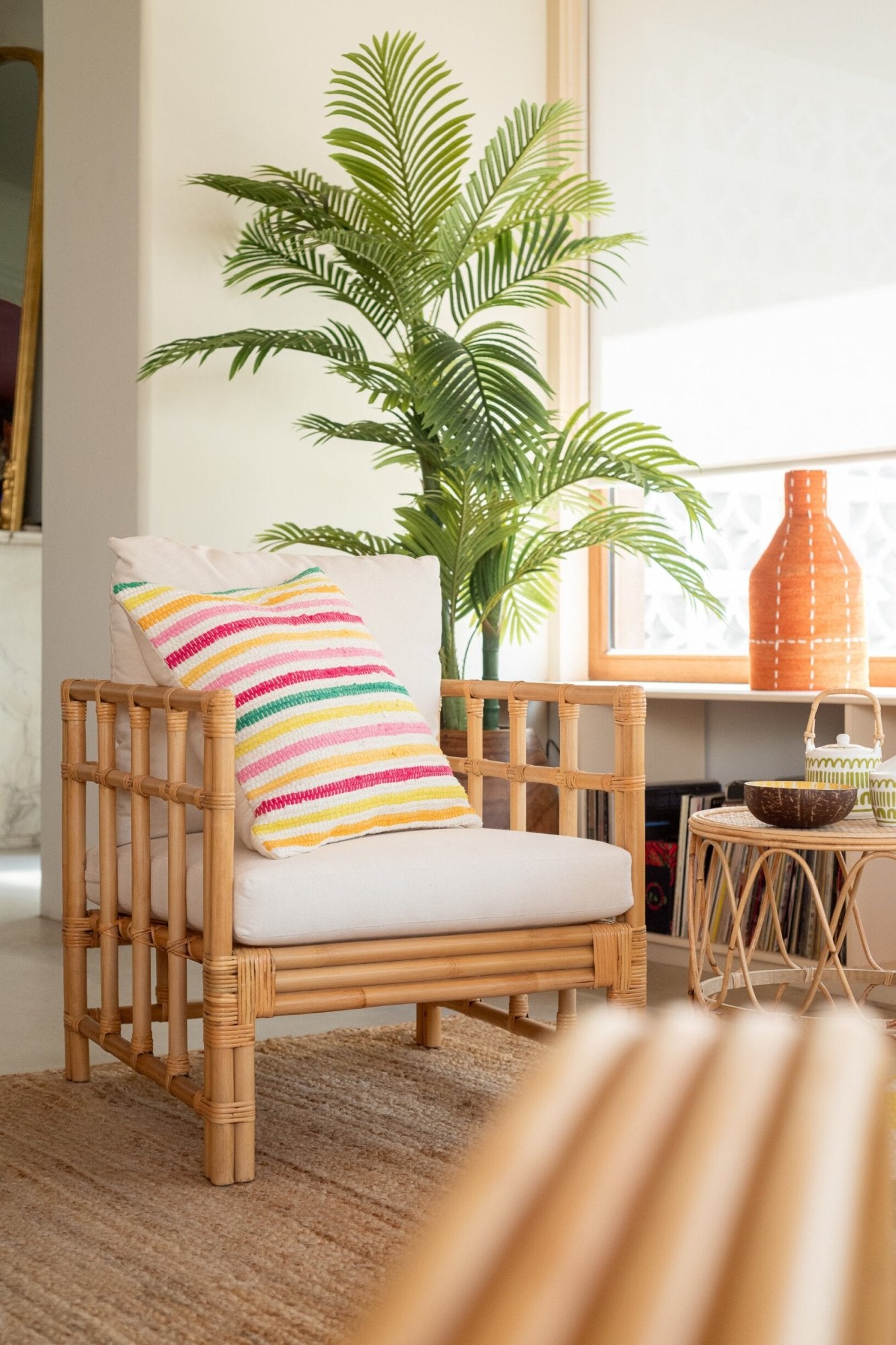 Sessel Elise+Kissen Rattan/Textil Natur/Weiß