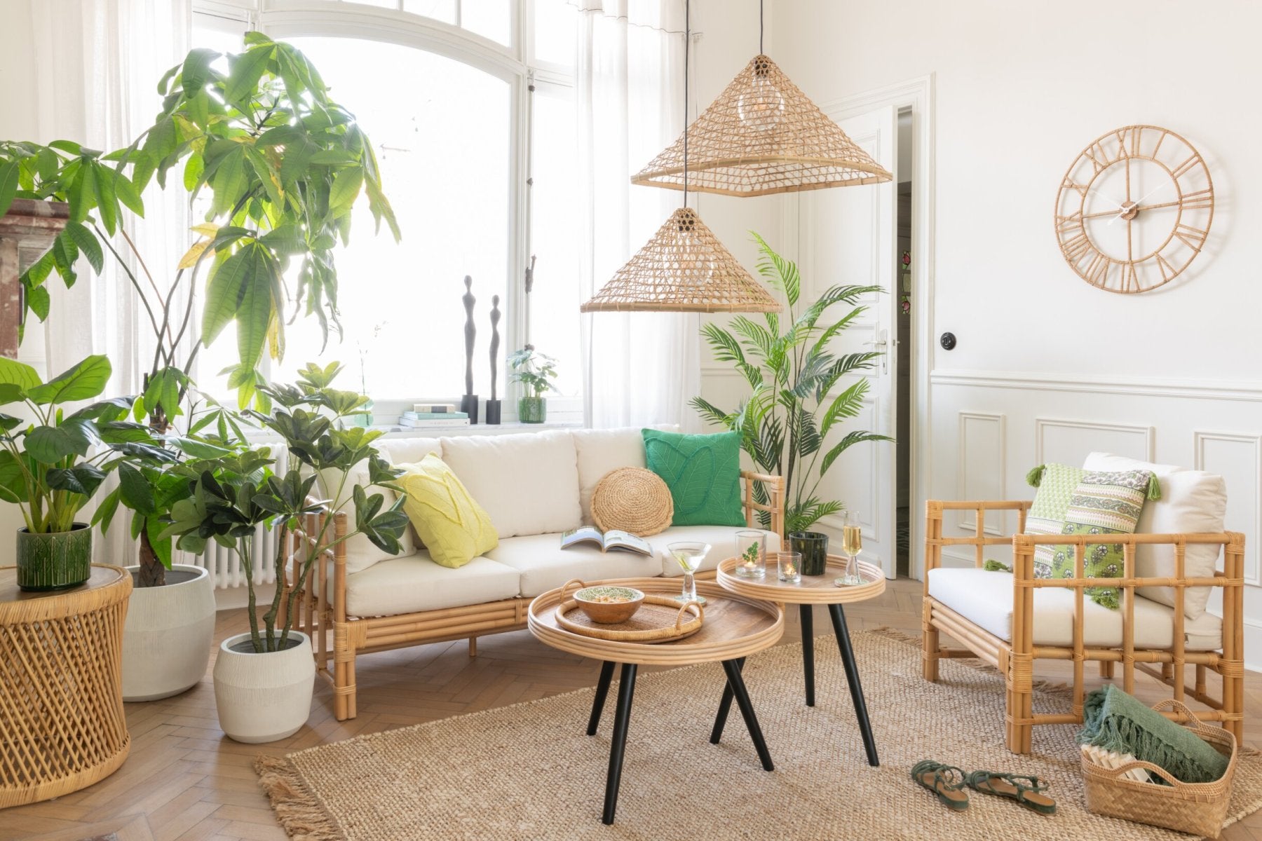Sessel Elise+Kissen Rattan/Textil Natur/Weiß