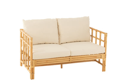 Sofa Elise+Cushion 2 Person Rattan/Textile Natural/White