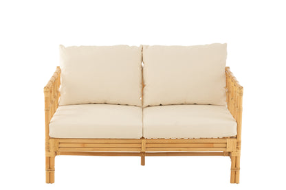 Sofa Elise+Cushion 2 Person Rattan/Textile Natural/White