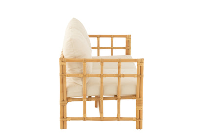Sofa Elise+Cushion 2 Person Rattan/Textile Natural/White