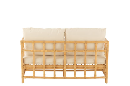 Sofa Elise+Cushion 2 Person Rattan/Textile Natural/White