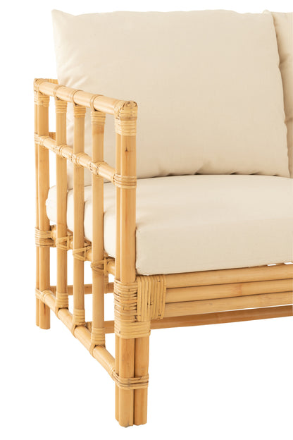 Sofa Elise+Cushion 2 Person Rattan/Textile Natural/White