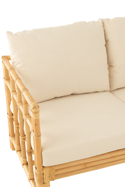 Sofa Elise+Cushion 2 Person Rattan/Textile Natural/White