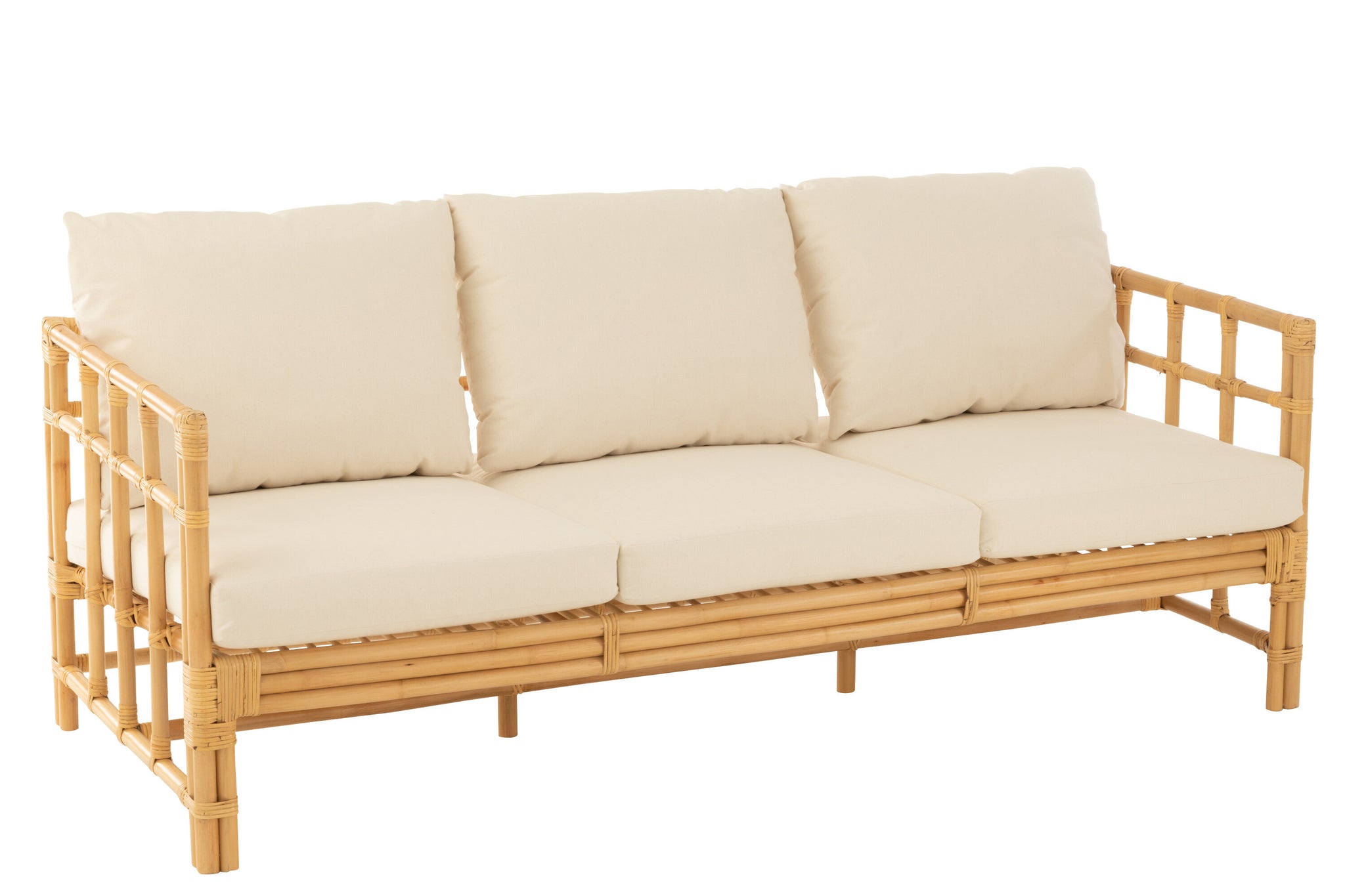 Sofa Elise+Cushion 3 Person Rattan/Textile Natural/White