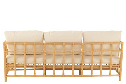 Sofa Elise+Cushion 3 Person Rattan/Textile Natural/White