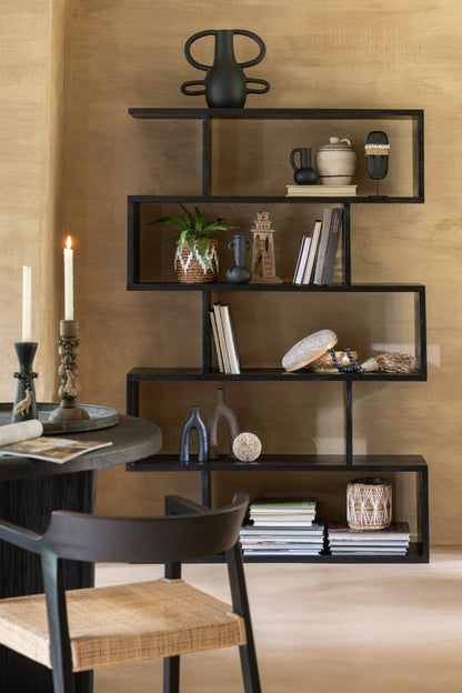 Boekenkast Vertical Slats – mangohout, mat zwart, 120x30x180 cm
