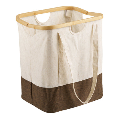 Wäschesack Noto – Wäschesack, Bambus/Textil, off-white/braun, 40x30x45 cm