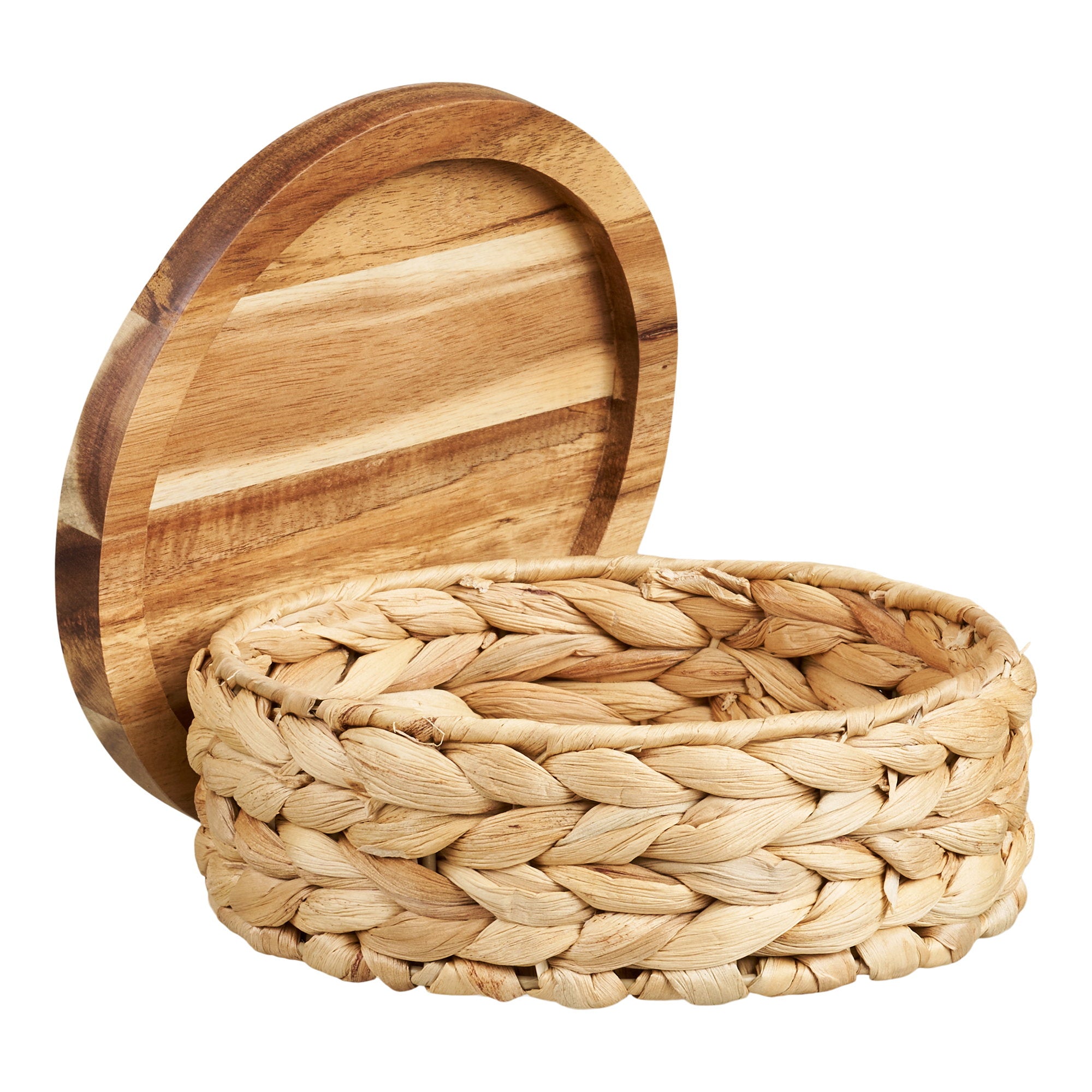 Botofte Baskets - Körbe mit Holzdeckel, Wasserhyazinthe, Natur 3er Set