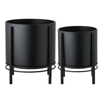 Plantenpotten Flowerpot – staal, zwart, set van 2
