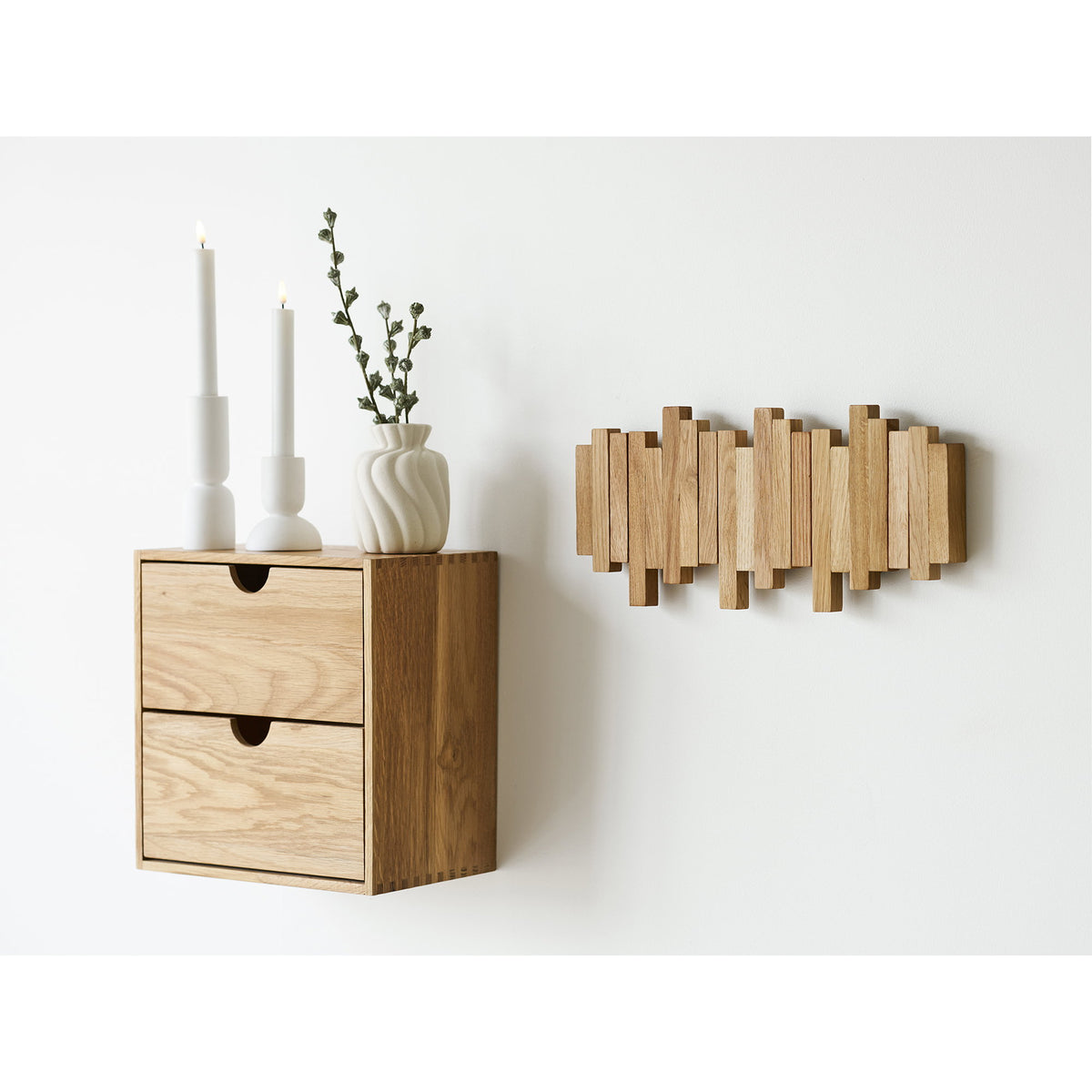 Wandkapstok Caltra – eikenhout, naturel, 40x3x18 cm