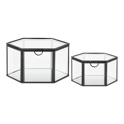 Decoratiedoosje Torpe – glas en metaal, transparant en zwart, set van 2