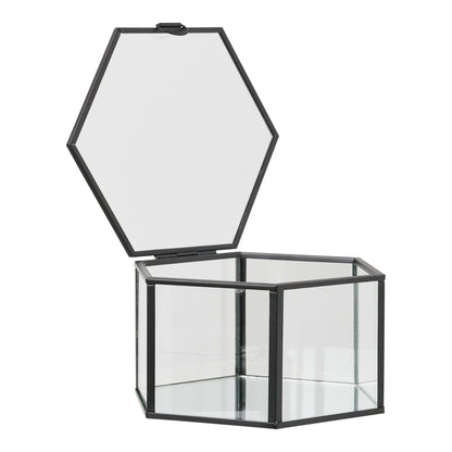 Decoratiedoosje Torpe – glas en metaal, transparant en zwart, set van 2