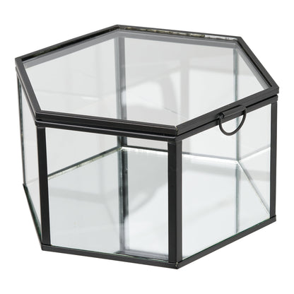 Decoratiedoosje Torpe – glas en metaal, transparant en zwart, set van 2