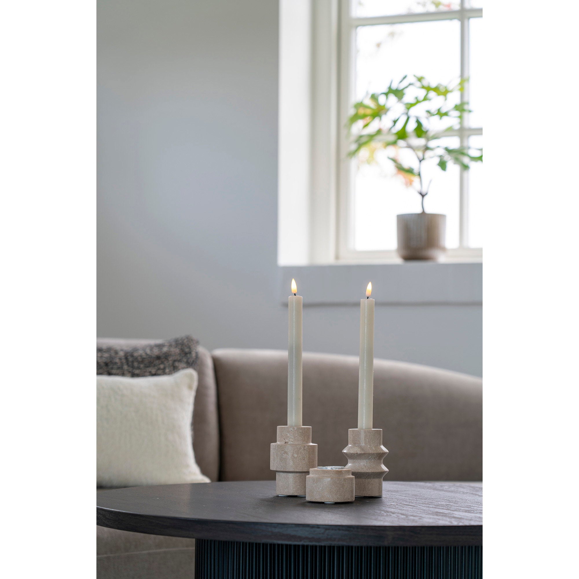 Candle Holder - Candle holder, travertine, natural ø7x10 cm