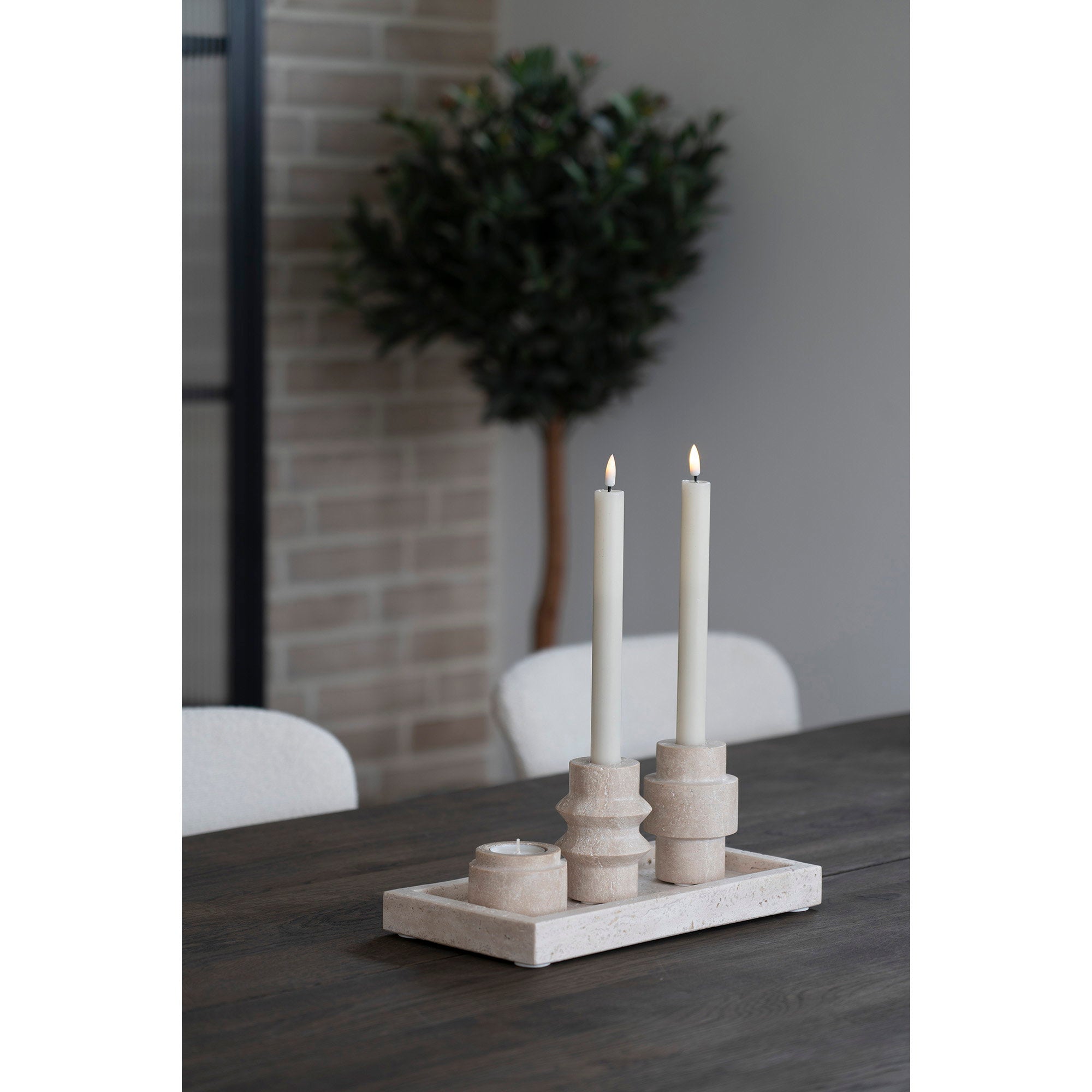 Candle Holder  - Candle holder, travertine, natural ø7x10 cm