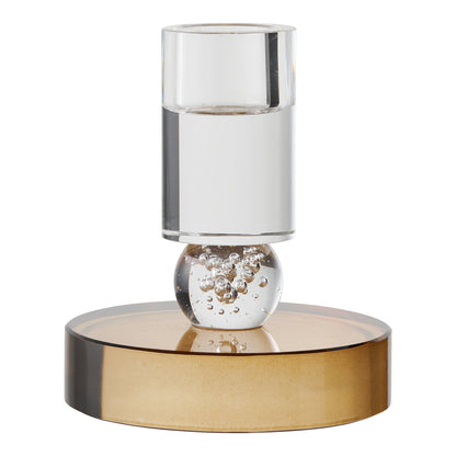 Candle Holder  - Candle holder, glass, brown/white ø8,5x10 cm
