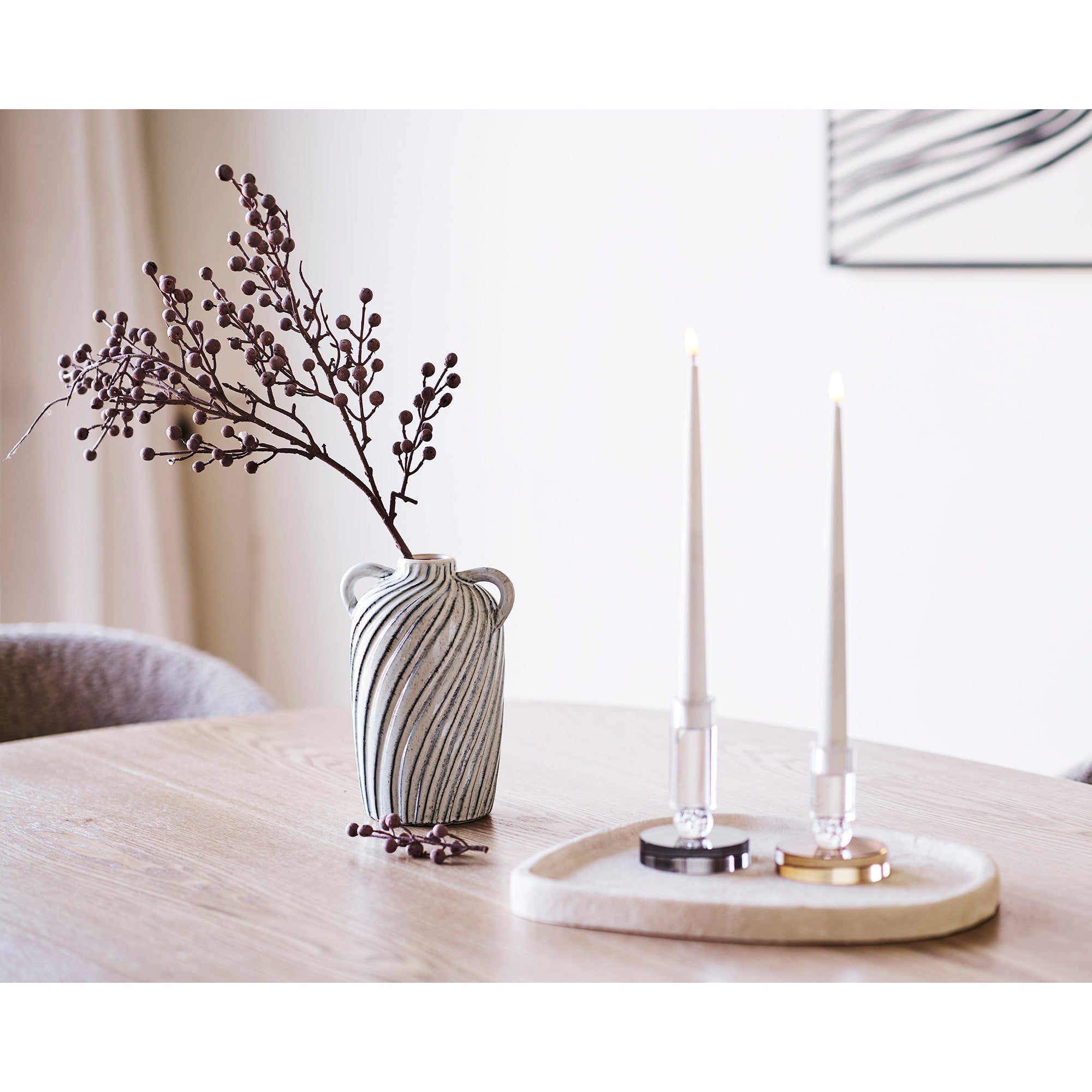 Candle Holder  - Candle holder, glass, brown/white ø8,5x10 cm