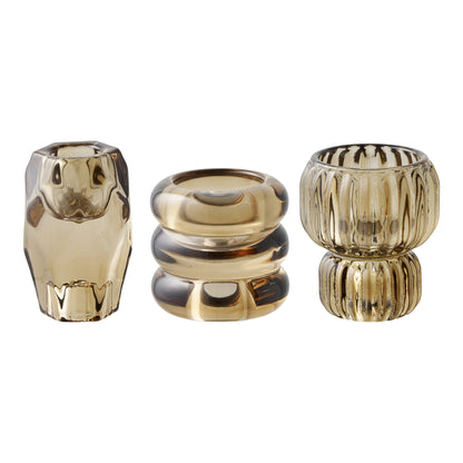 Candle Holder - Candle holder, glass, smoked brown set of 3