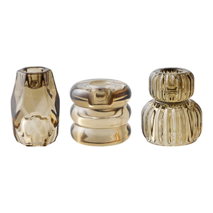 Candle Holder - Candle holder, glass, smoked brown set of 3