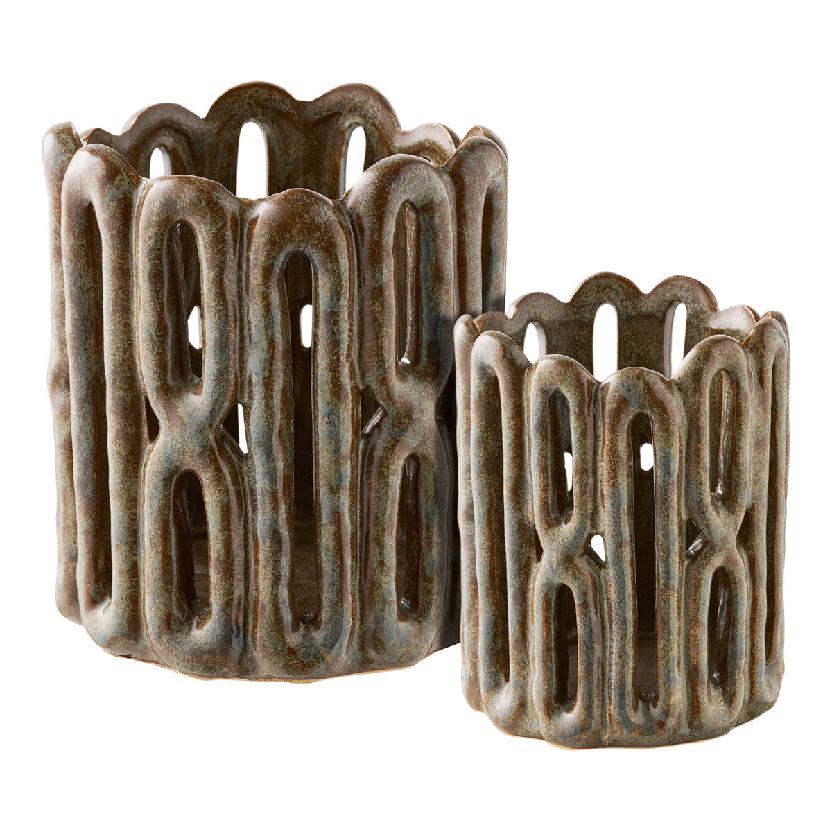 Kaarsenhouders – keramiek, bruin, set van 2