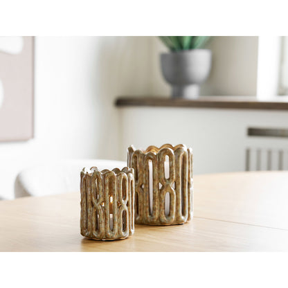 Kaarsenhouders – keramiek, bruin, set van 2