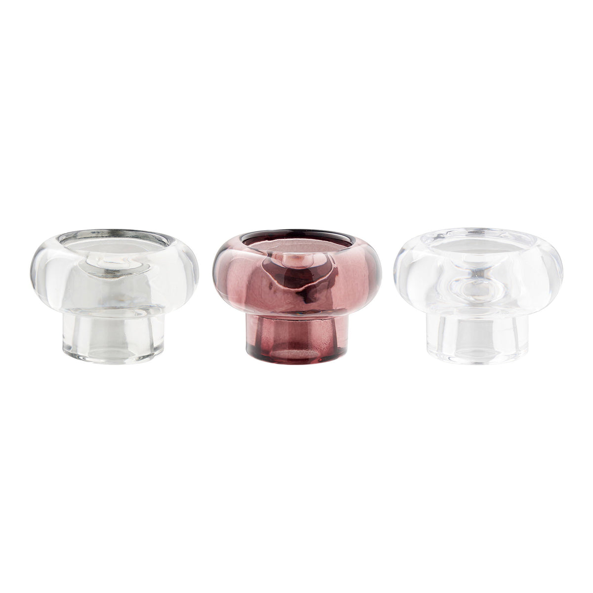 Kaarsenhouders – glas, helder, rookgrijs en kastanjerood, set van 3
