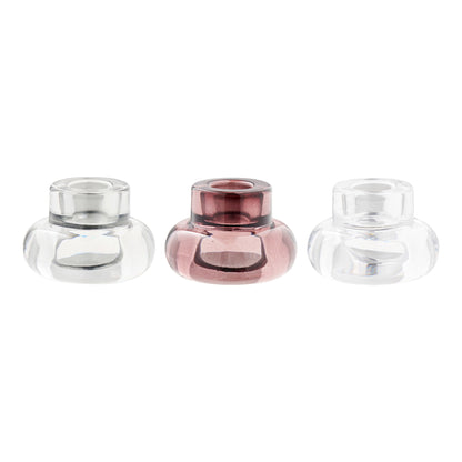 Kaarsenhouders – glas, helder, rookgrijs en kastanjerood, set van 3