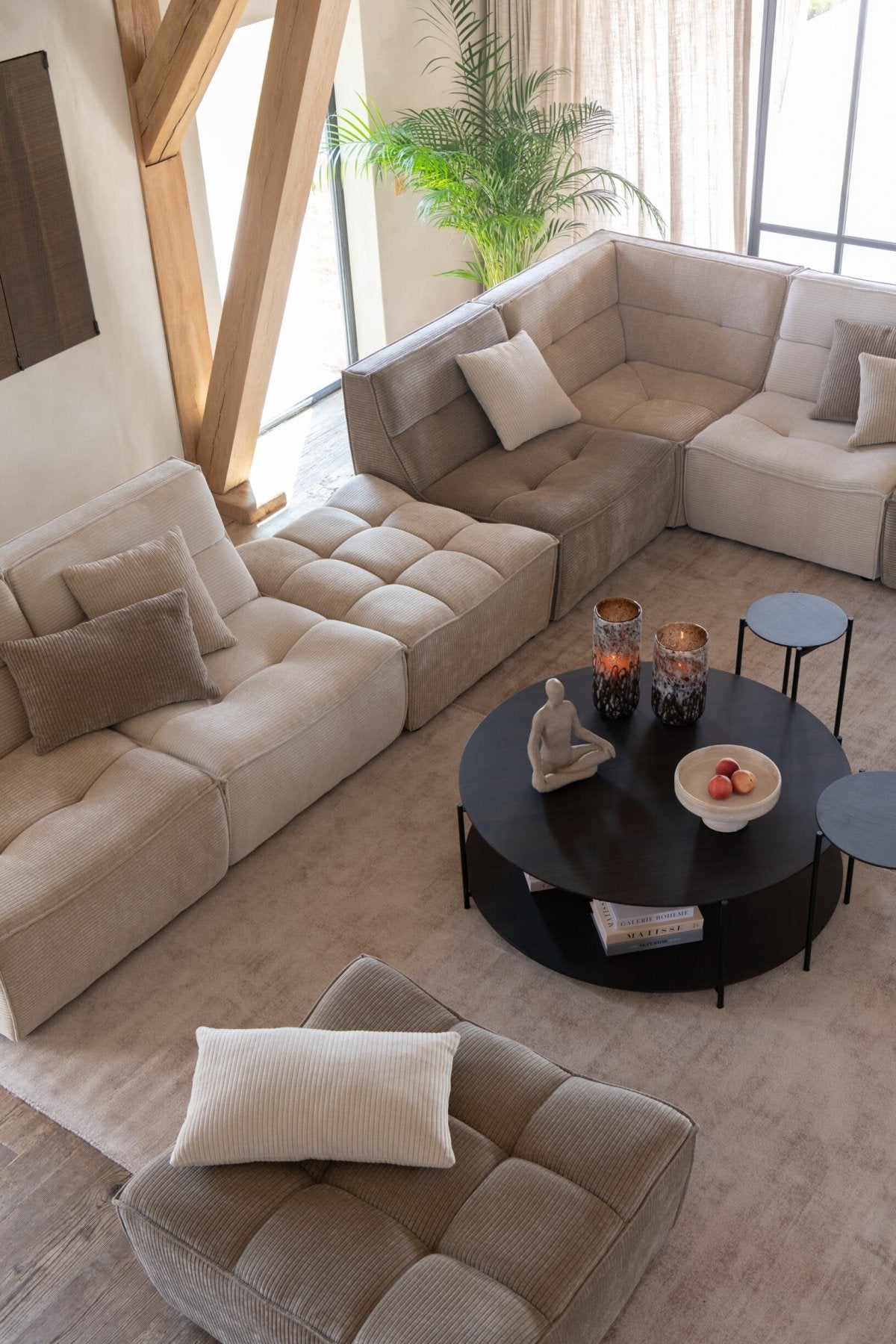 Sofa Grid Pappelholz/Schaumstoff Dunkelbeige